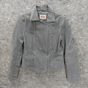 Levi's Moto Jacket Women's Medium Gray Suede Motorcycle Biker Y2K Classic